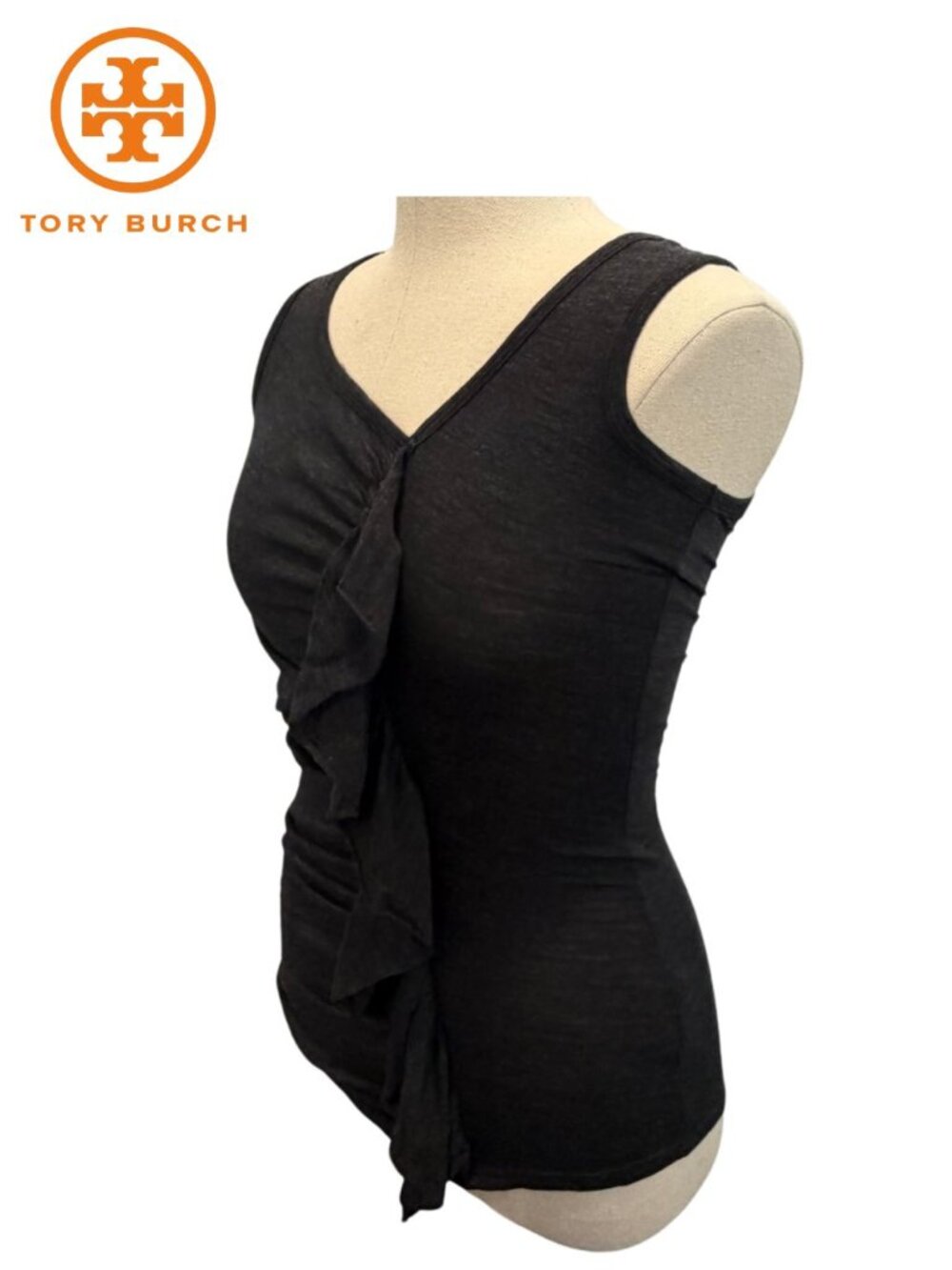 Tory Burch Black Ruffle Sleeveless Knit Top Women's XS - Picture 2 of 8
